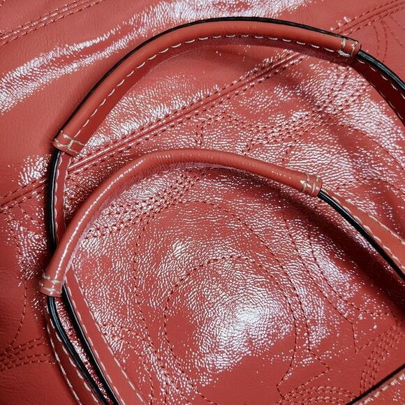 Coach Signature Stitch Patent Leather Tote Shoulder Bag Mango/Coral/Orange NWT - Picture 6 of 12